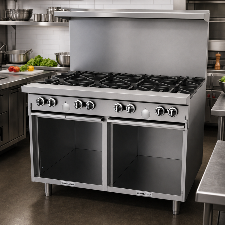 Product image #2 for Garland G Starfire Pro Series 48-Inch Gas Restaurant Range with 8 Open Burners and Dual Storage Bases