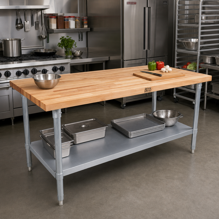 Product image #2 for John Boos JNS11-X 72-Inch Wood Top Work Table with Adjustable Undershelf and Galvanized Legs