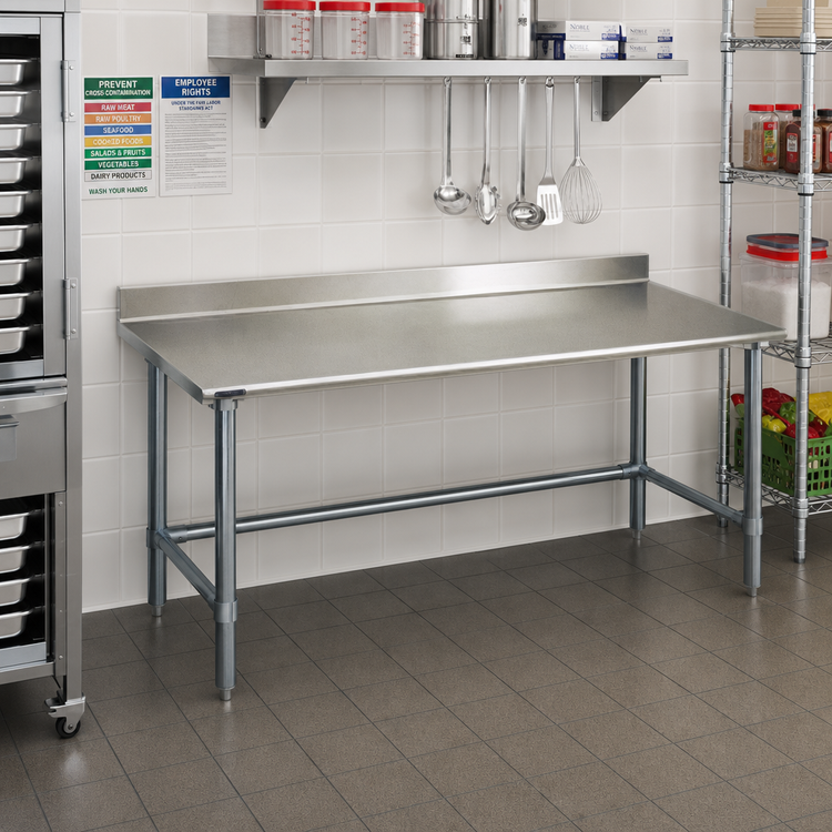 Product image #2 for Eagle Group Budget Series 60 in. x 30 in. Work Table with 4-1/2 in. Backsplash, 430 Stainless Steel Top, and Galvanized Base