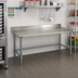 Thumbnail image #2 for Eagle Group Budget Series 60 in. x 30 in. Work Table with 4-1/2 in. Backsplash, 430 Stainless Steel Top, and Galvanized Base