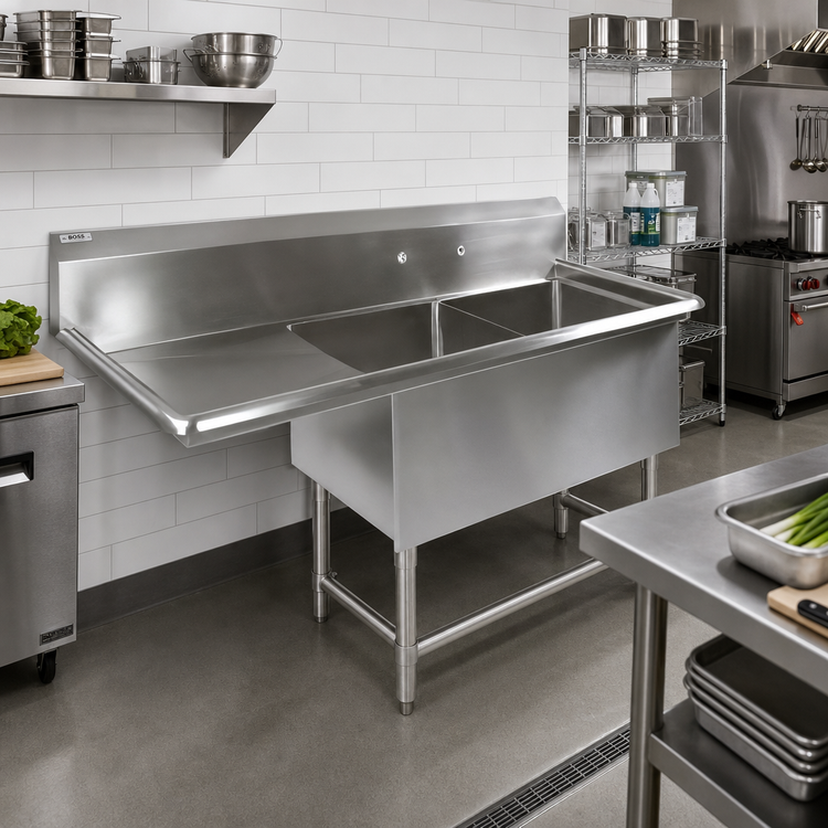 Product image #2 for John Boos Pro-Bowl 2-Compartment Sink with Left Drainboard, 16-Gauge 300 Series Stainless Steel, 60-3/16 Inch Wide