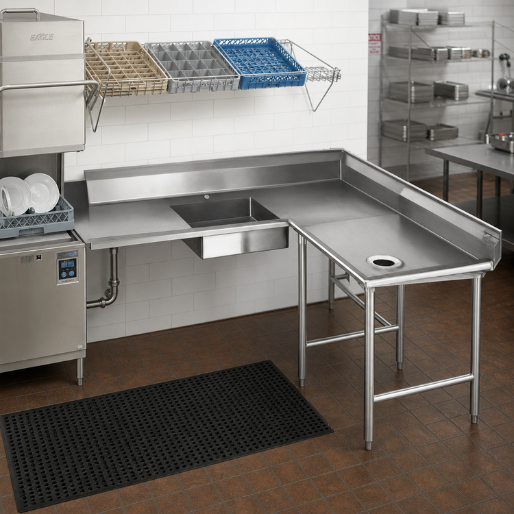 Product image #2 for Eagle Group Right-Hand Corner Soiled Dishtable, 84-Inch Machine Side x 60-Inch End, 16/430 Stainless Steel Top