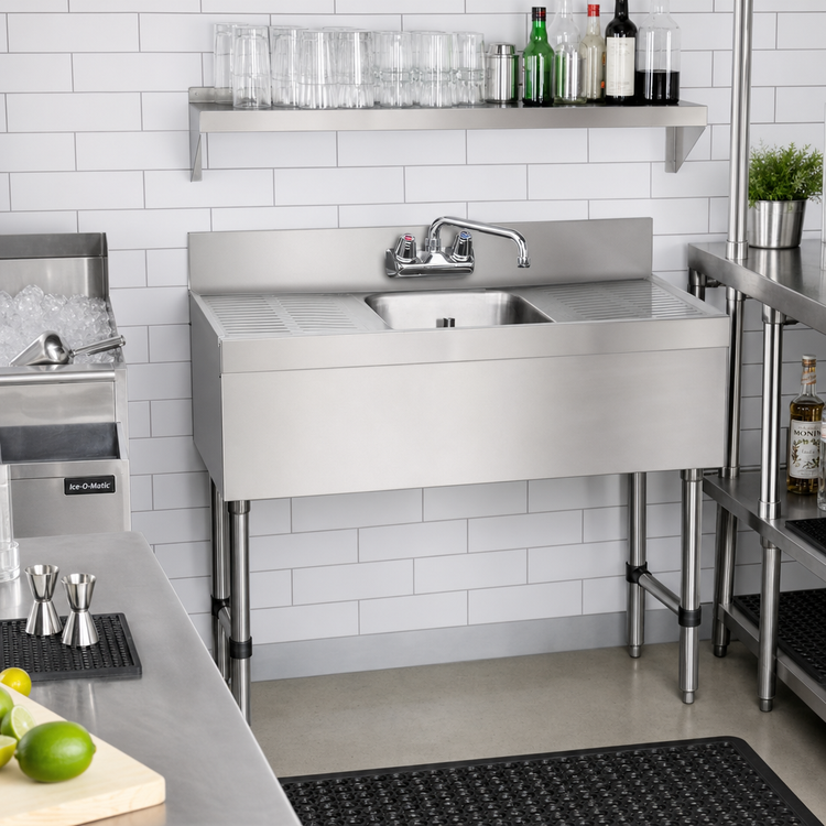 Product image #2 for Advance Tabco Special Value Series 36-Inch 1-Compartment Stainless Steel Bar Sink with Left and Right Drainboards and Splash-Mount Faucet