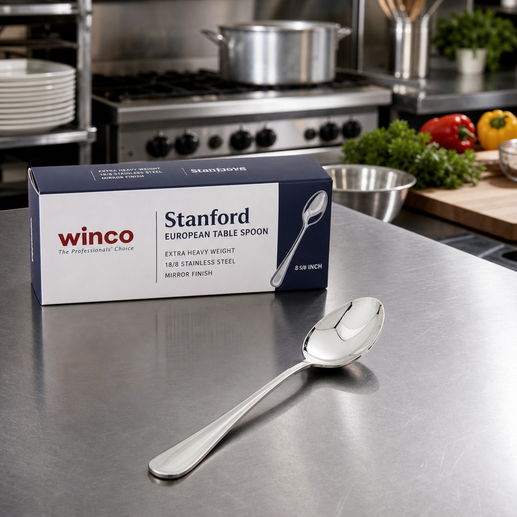 Product image #3 for Winco Stanford European Table Spoon, 8-5/8 Inch, 18/8 Stainless Steel, Extra Heavy Weight, Mirror Finish