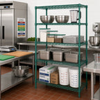 Thumbnail image #2 for Quantum WR63-3060P Stationary Wire Shelving Starter Kit, 60"W x 30"D x 63"H, 4-Shelf, Green Epoxy Finish