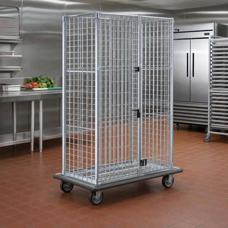 Product image #2 for Eagle Group QuadTruss Open Wire Security Cage with Dolly Truck and 2 Lockable Doors, 40-7/8"W x 29-3/4"D x 69"H