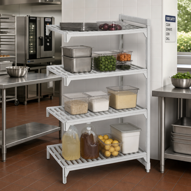 Product image #3 for Cambro Camshelving Premium 4-Shelf Vented Polymer Add-On Shelving Unit, 18 x 54 x 64 Inches, Speckled Gray