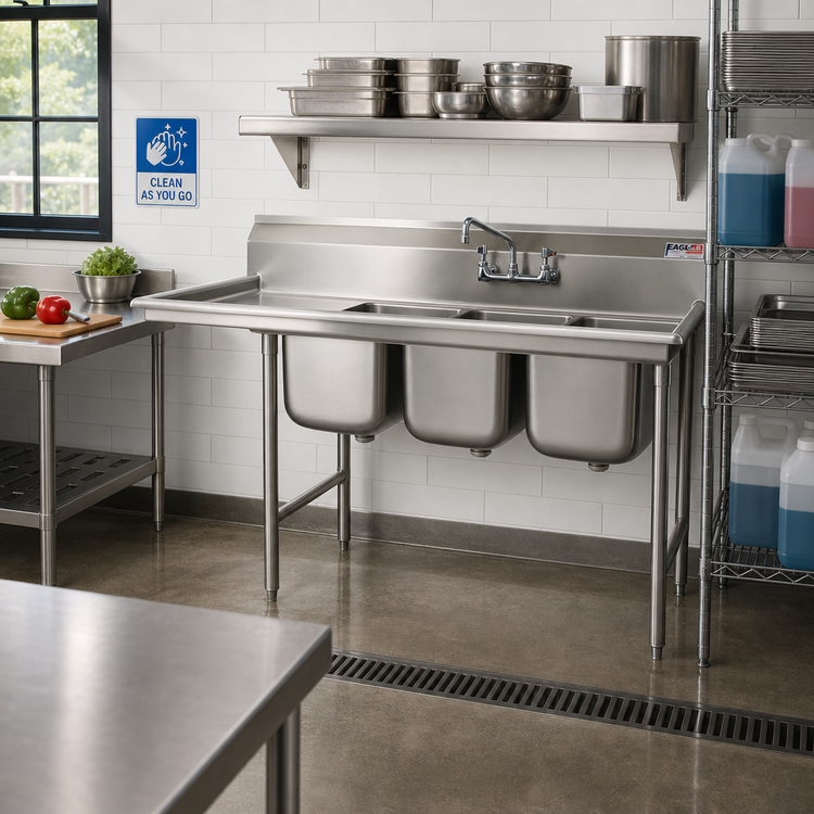 Product image #2 for Eagle Group 414 Series Commercial Three-Compartment Sink with Left 18-Inch Drainboard
