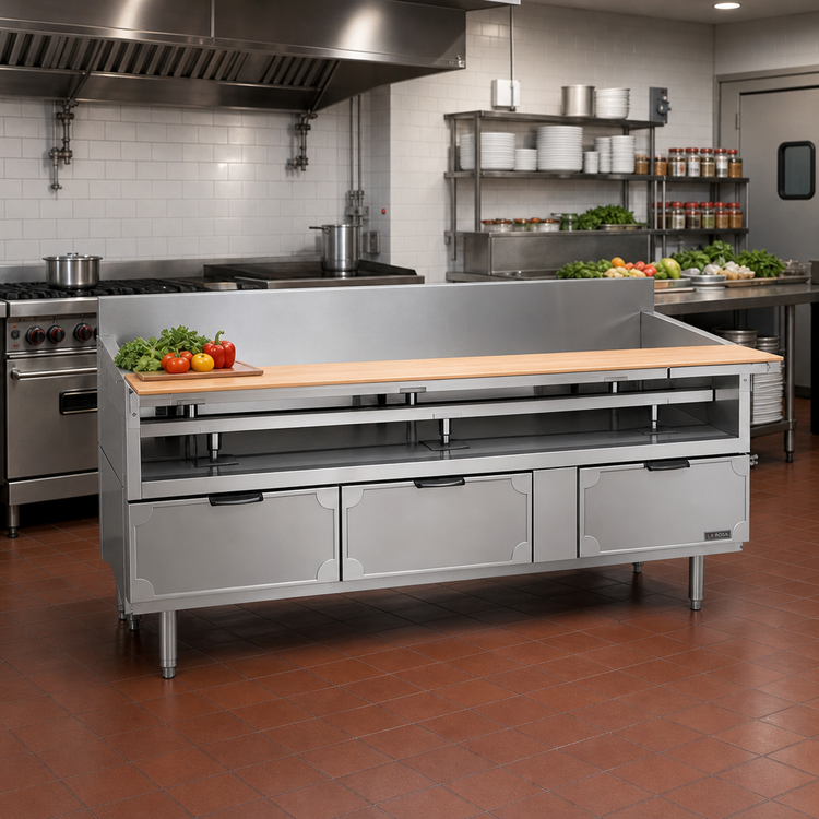 Product image #2 for La Rosa Refrigeration 90-Inch Remote Refrigerated Equipment Stand with 4 Drawers and Cutting Board