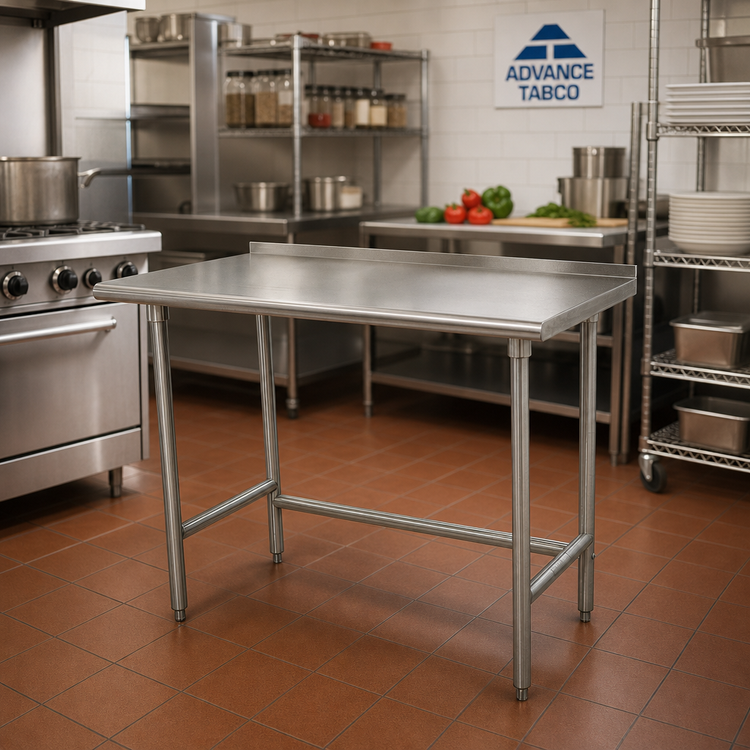 Product image #2 for Advance Tabco Special Value Open Base 30" x 24" Stainless Steel Work Table with 1-1/2" Rear Up-Turn