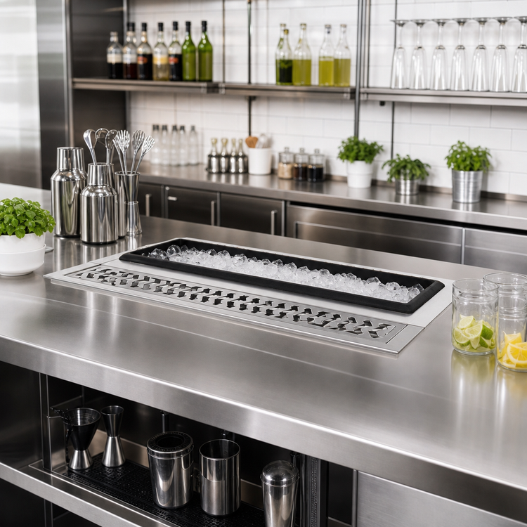 Product image #2 for Glastender Drop-In Mixology Ice Well and Drink Rail, 24-Inch Wide, Stainless Steel