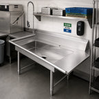 Thumbnail image #2 for Klinger's Trading SDT60R 60-Inch Right-to-Left Soiled Dishtable with 20 x 20 Pre-Rinse Sink, 9-Inch Backsplash