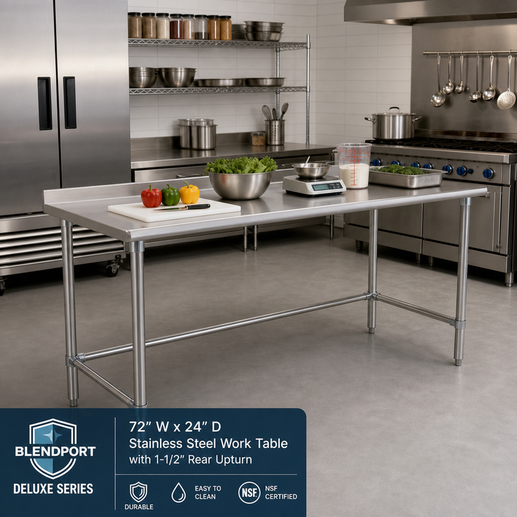Product image #2 for BlendPort Deluxe Series 72-Inch x 24-Inch Stainless Steel Work Table with 1-1/2-Inch Rear Upturn
