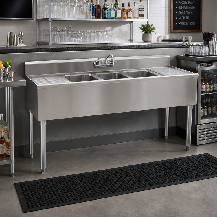 Product image #2 for Eagle Group 1800 Series 72-Inch 4-Compartment Underbar Sink Unit with Drainboards, 304 Stainless Steel