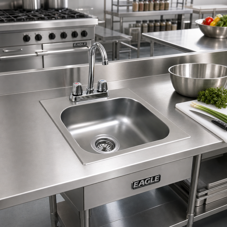 Product image #2 for Eagle Group Self-Rimming Drop-In Sink with 1 Compartment, 14 x 10 x 5 Bowl, Faucet, and Basket Drain