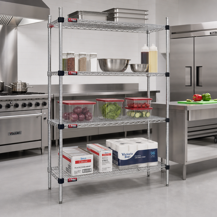 Product image #2 for Eagle Group Quad-Adjust 36-Inch Wide x 18-Inch Deep x 74-Inch High 4-Tier Chrome Wire Shelving Starter Unit