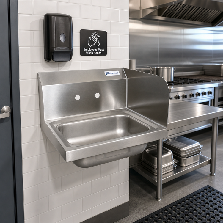 Product image #2 for BK Resources Wall-Mount Stainless Steel Hand Sink with Right Side Splash, 14 x 10 x 5 Bowl