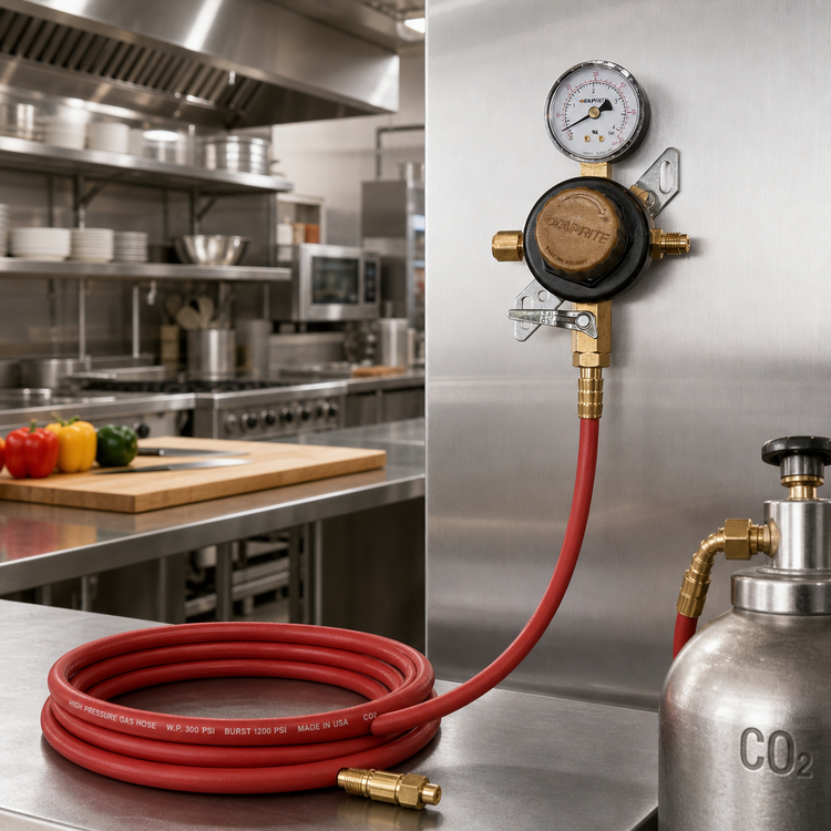 Product image #2 for Low Pressure Wall-Mount CO2 or Nitrogen Regulator Kit with Single Gauge and 6-Foot Red Gas Tubing
