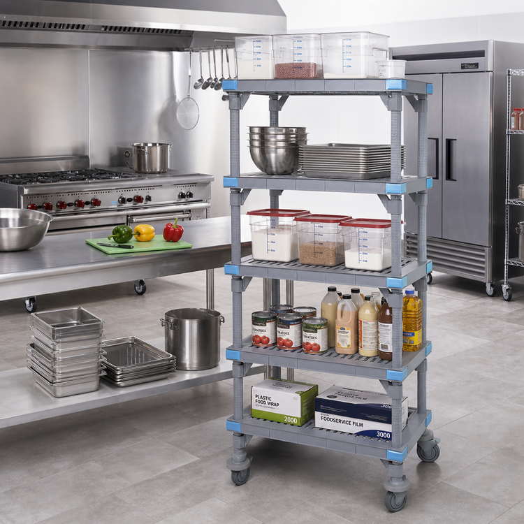 Product image #2 for Quantum Millenia Mobile Polymer Starter Shelving Unit, 48W x 18D x 74H, 5 Shelves, Gray