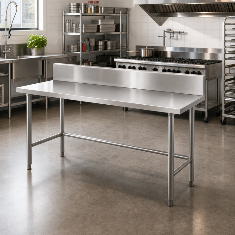 Product image #2 for Advance Tabco 72 Inch x 30 Inch 304 Stainless Steel Work Table with 10 Inch Backsplash and Open Base