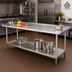 Thumbnail image #2 for Advance Tabco 108 Inch x 24 Inch 304 Stainless Steel Top Work Table with Adjustable Undershelf and 1-1/2 Inch Rear Upturn