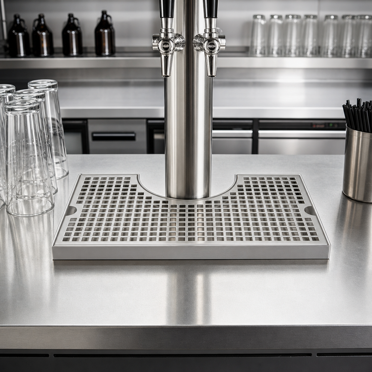 Product image #2 for Micro Matic USA Surface-Mount Stainless Steel Drip Tray Trough with 4-Inch Draft Beer Column Cutout, 14 x 8 Inches