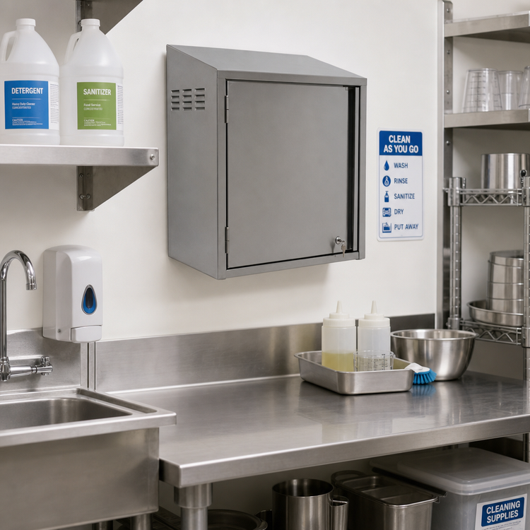 Product image #2 for Wall-Mounted Stainless Steel Chemical Storage Cabinet with Sloped Top, 24 x 15 x 28 Inches