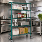 Thumbnail image #2 for Quantum M1848P47 48"W x 18"D x 80"H Green Epoxy Mobile Wire Shelving Cart with 4 Shelves