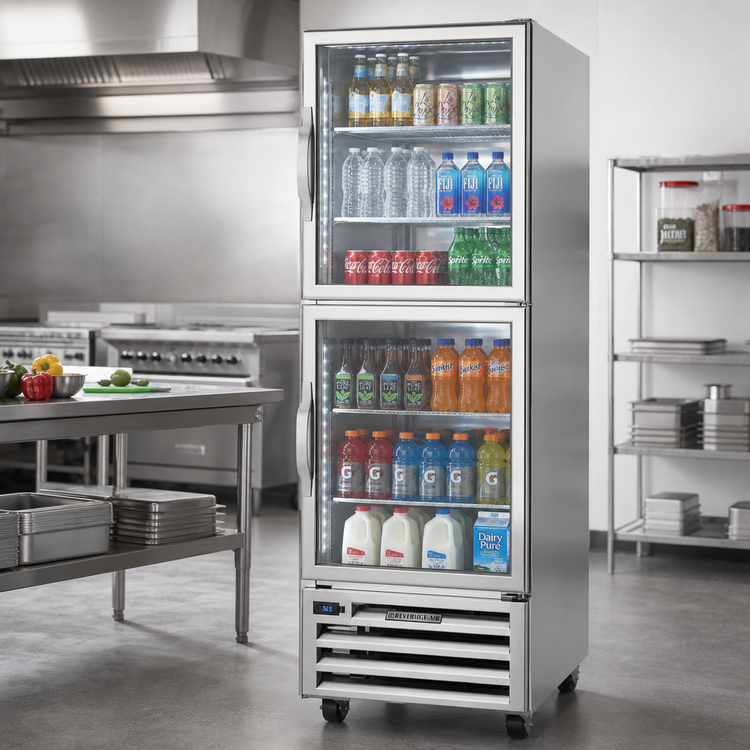 Product image #2 for Beverage-Air RID18HC-HG Pass-Thru Reach-In Refrigerator, 18.38 Cu. Ft., 4 Half-Glass Hinged Doors, Bottom-Mount Self-Contained