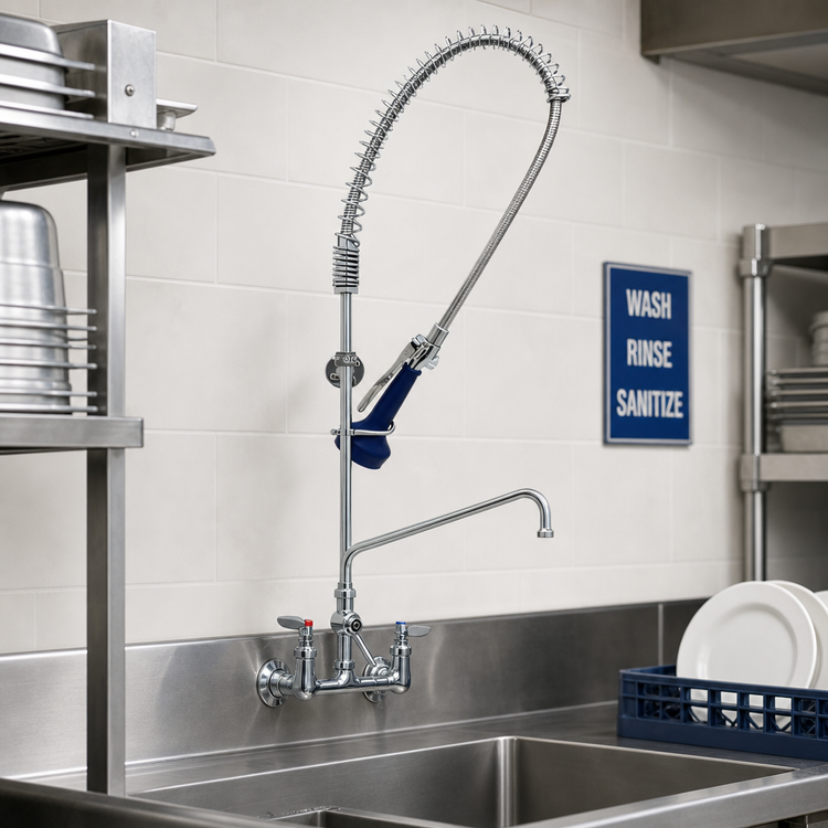 Product image #2 for T&S Brass EasyInstall 8-Inch Wall Mount Pre-Rinse Unit with 6-Inch Add-On Faucet and 0.65 GPM Low-Flow JeTSpray Valve