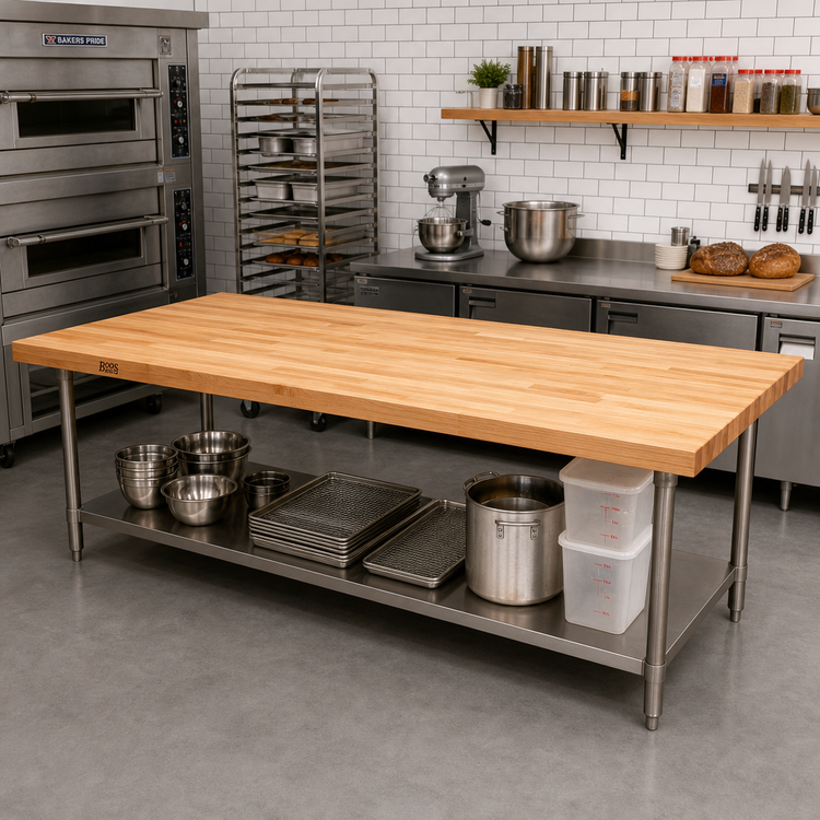 Product image #2 for John Boos Wood Bakers' Table Top, 132 x 48 x 2-1/4 Inch, Edge Grain Flat Top, Northern Hard Rock Maple, Penetrating Oil Finish