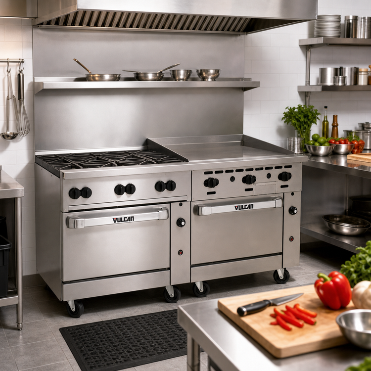 Product image #2 for Vulcan Endurance 72-Inch Gas Restaurant Range with 6 Open Burners, 36-Inch Griddle, Standard Oven and Convection Oven