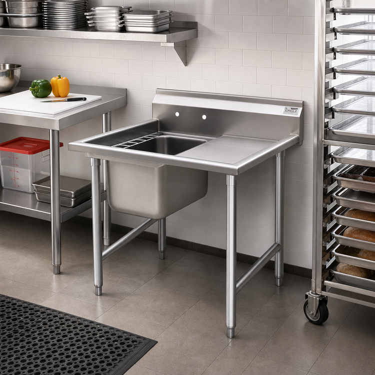 Product image #2 for Eagle Group 1-Compartment Commercial Sink with Right Drainboard, 38-7/8 Inch Wide, 430/304 Stainless Steel