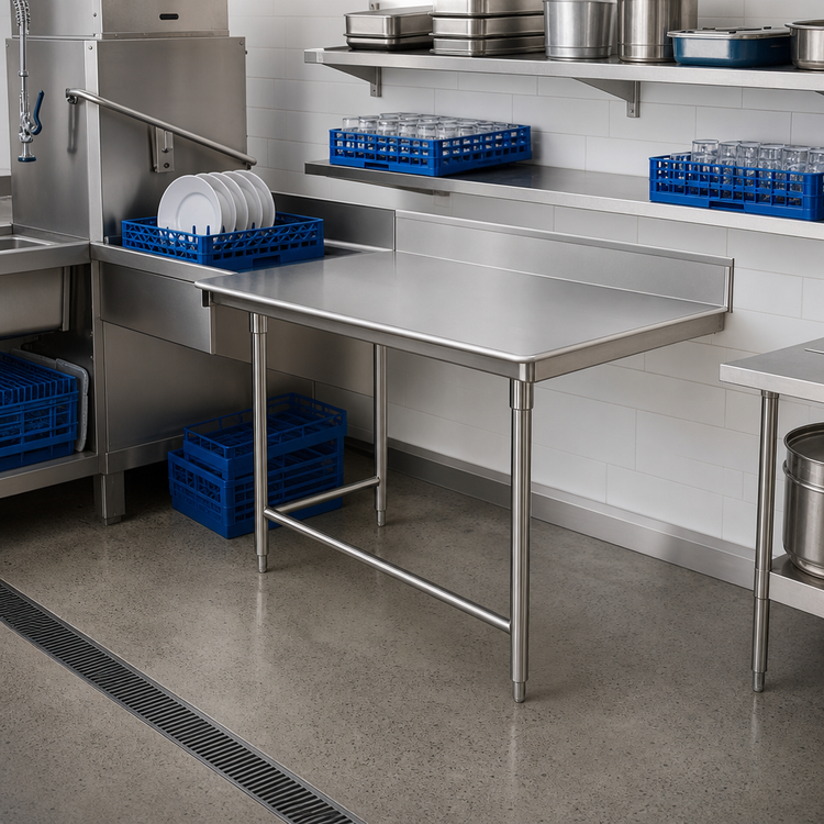 Product image #2 for Spec-Master Straight Clean Dishtable, 36 x 30 Inch, Right-to-Left, 14-Gauge 304 Stainless Steel Top, 8-Inch Backsplash