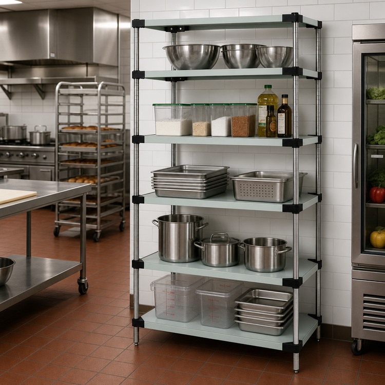 Product image #2 for Quantum Stationary 5-Shelf Solid Stainless Steel Shelving Starter Kit, 42 in. W x 24 in. D x 74 in. H