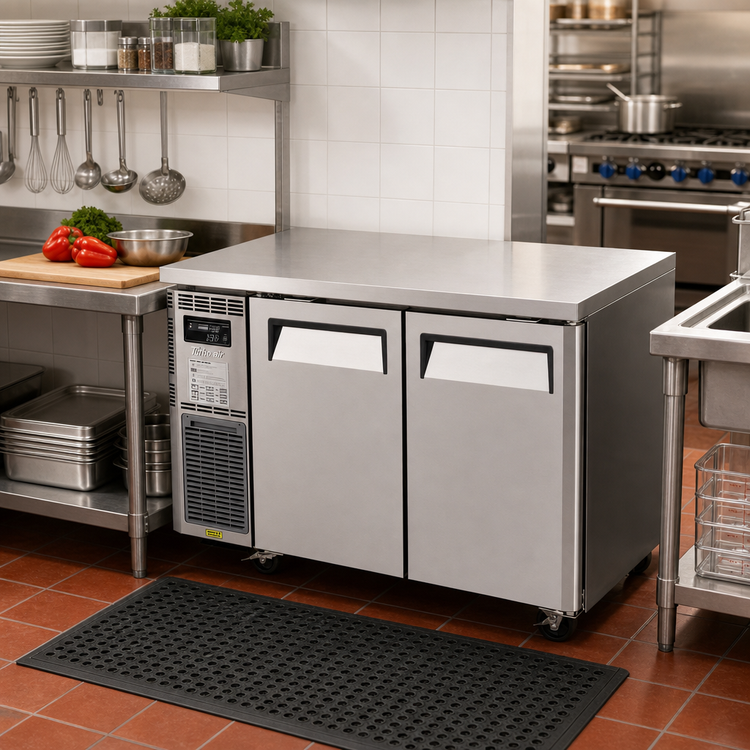 Product image #2 for Turbo Air J Series Two-Section Side-Mount Undercounter Refrigerator with Solid Doors, 9.93 Cu. Ft.