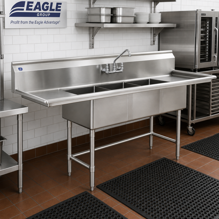 Product image #2 for Eagle Group BlendPort® BPFC Series Three-Compartment Stainless Steel Sink with 18 x 24 Bowls and Dual 24-Inch Drainboards