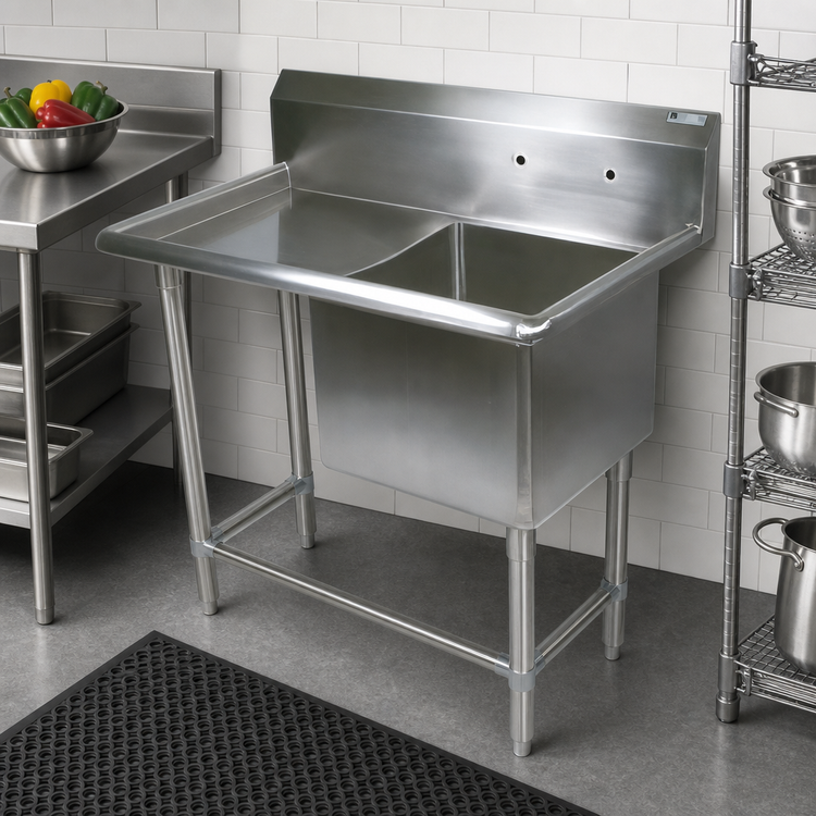 Product image #2 for John Boos Pro-Bowl 1-Compartment Floor Model Stainless Steel Sink with Left Drainboard, 30" x 24" x 12" Bowl