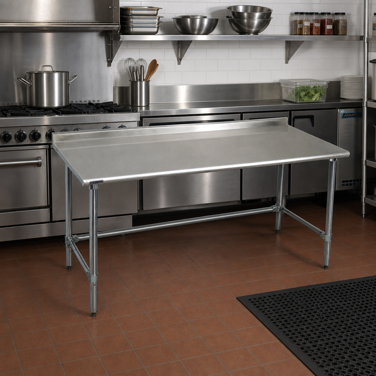 Product image #2 for BlendPort Deluxe Series 48-Inch x 24-Inch Stainless Steel Work Table with Rear Upturn and Galvanized Tubular Base