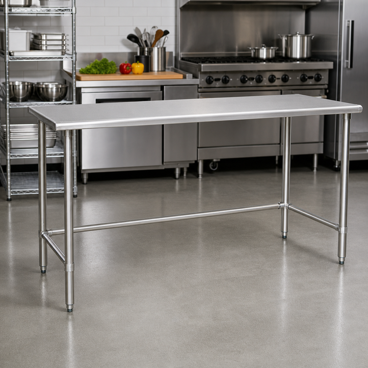 Product image #2 for BlendPort® Deluxe Series Stainless Steel Flat Top Work Table with Tubular Base, 60-inch W x 24-inch D