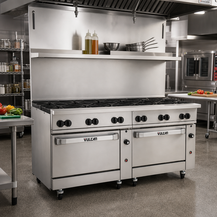 Product image #2 for Vulcan Endurance 72-Inch Commercial Gas Restaurant Range with 12 Open Burners and 2 Standard Ovens
