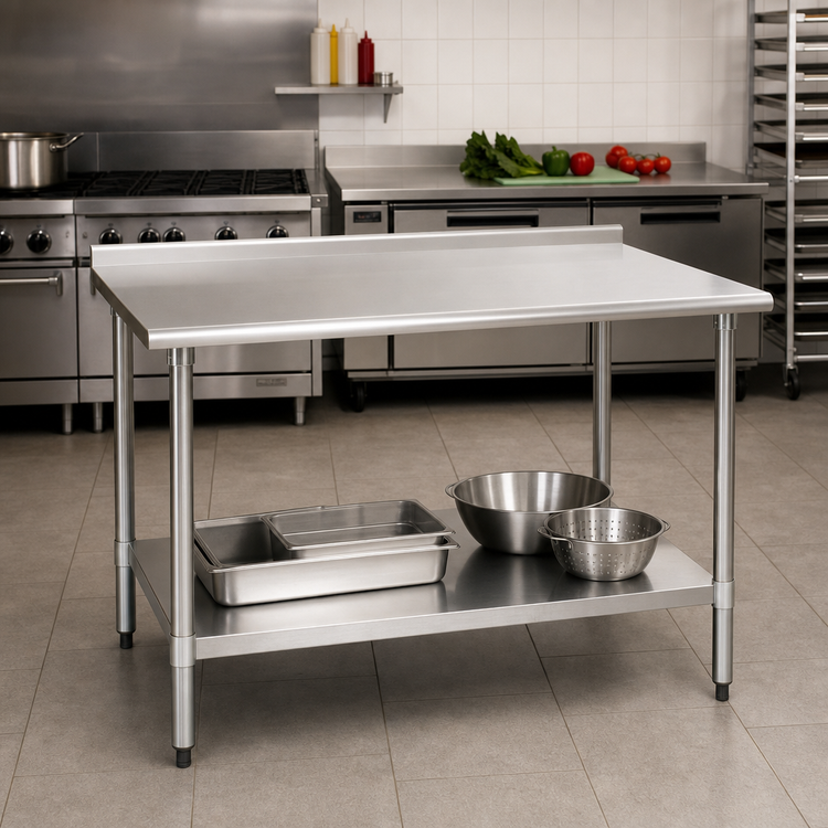 Product image #2 for Deluxe Series Stainless Steel Work Table with Rear Upturn and Adjustable Undershelf, 72 x 36 Inches