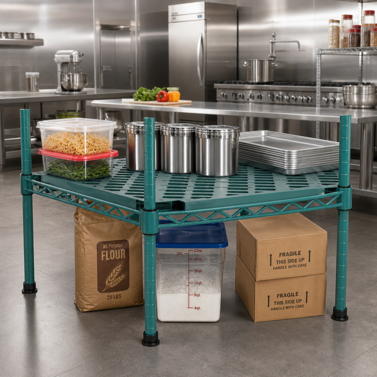 Product image #2 for QuadPlus 60 x 24 Inch Louvered Green Polymer Shelf Mat with Quad-Adjust Wire Frame