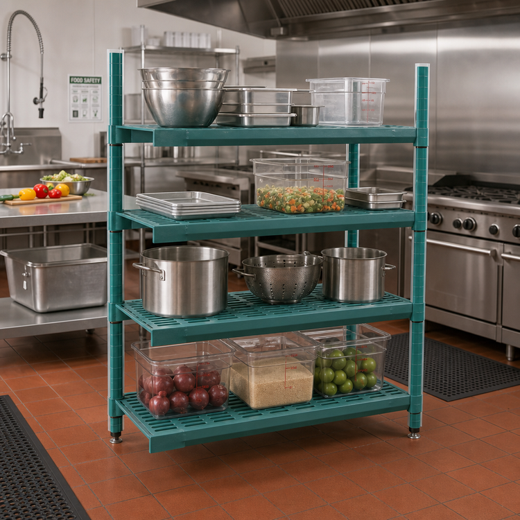 Product image #2 for QuadPlus 60 x 24 Inch Louvered Green Polymer Shelf Mat with Quad-Adjust Wire Frame