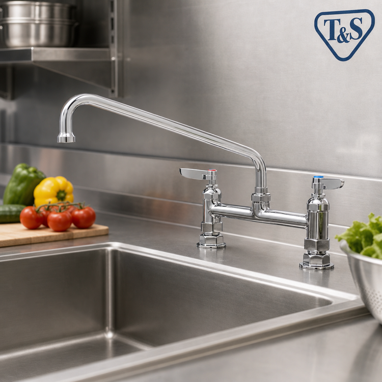 Product image #2 for T&S Brass B-0221-CR Double Pantry Deck Mount Mixing Faucet with 12-Inch Swing Nozzle