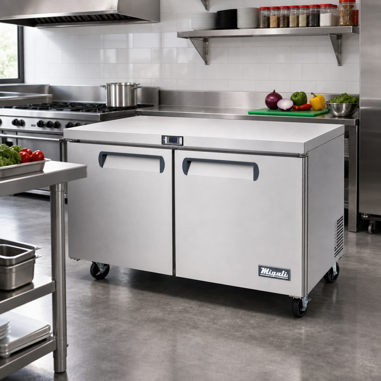 Product image #2 for Migali Competitor Series® Two-Section 60.2-Inch Undercounter Reach-In Refrigerator, 18.2 Cu. Ft., Stainless Steel