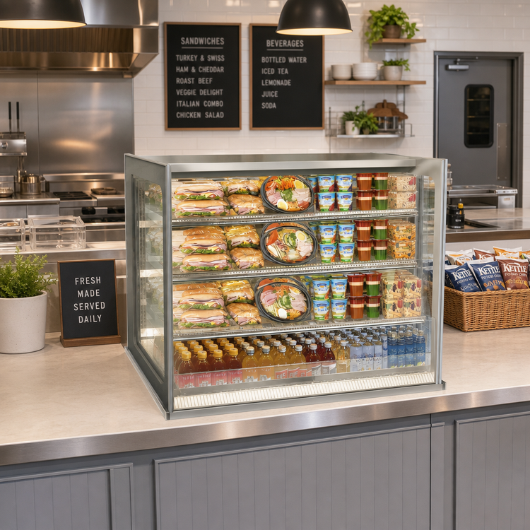 Product image #2 for Federal Industries Italian Glass Series 60-Inch Self-Serve Drop-In Countertop Refrigerated Display Case, 2-Tier, Self-Contained, 230V