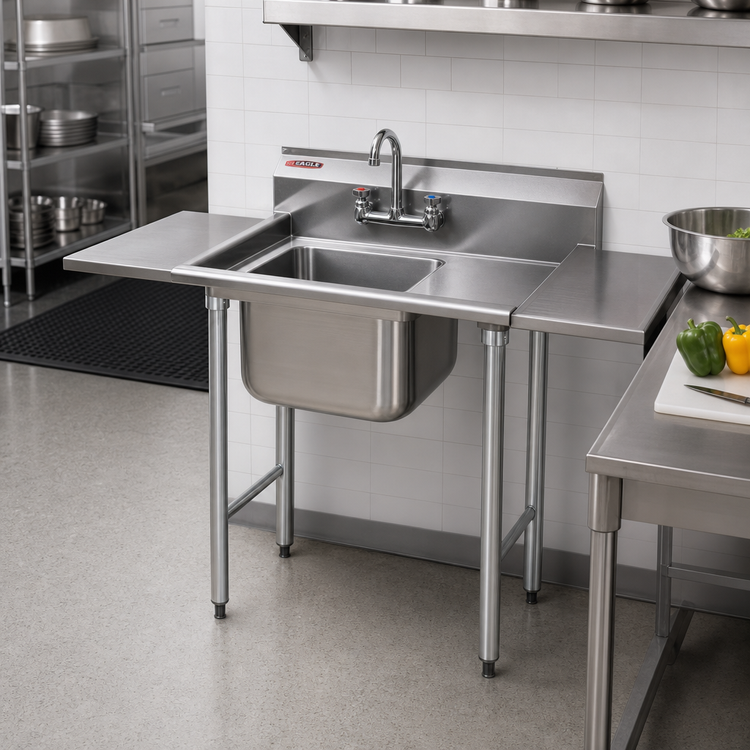 Product image #2 for Eagle Group 314 Series 1-Compartment 304 Stainless Steel Sink with 24-Inch Left and Right Drainboards
