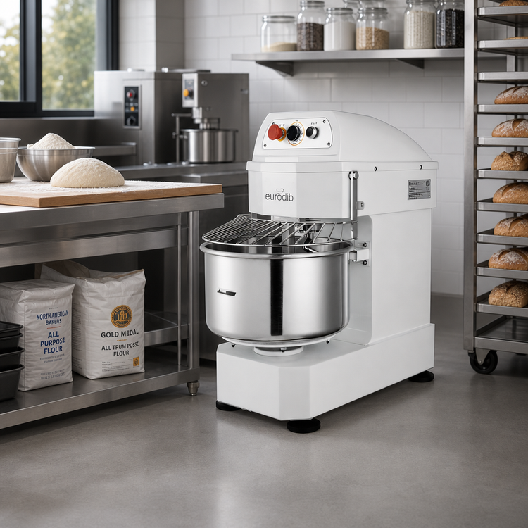 Product image #2 for Eurodib LM20TETL 20 Qt Fixed-Bowl Spiral Dough Mixer with Timer, 110V