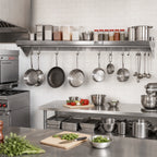 Thumbnail image #2 for John Boos Stallion BHS18108PR Wall-Mount Stainless Steel Pot Rack Shelf, 108"W x 18"D, Single Bar, 9 Hooks